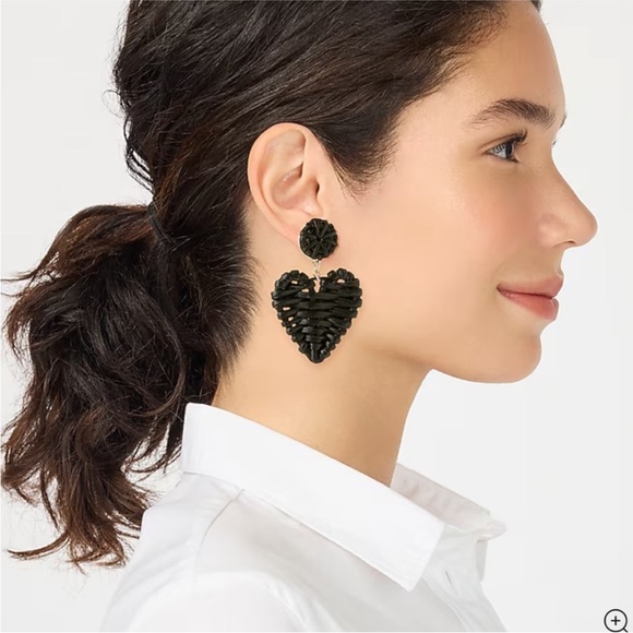 New! JCREW Black Woven Heart Earrings NWT - Picture 2 of 4